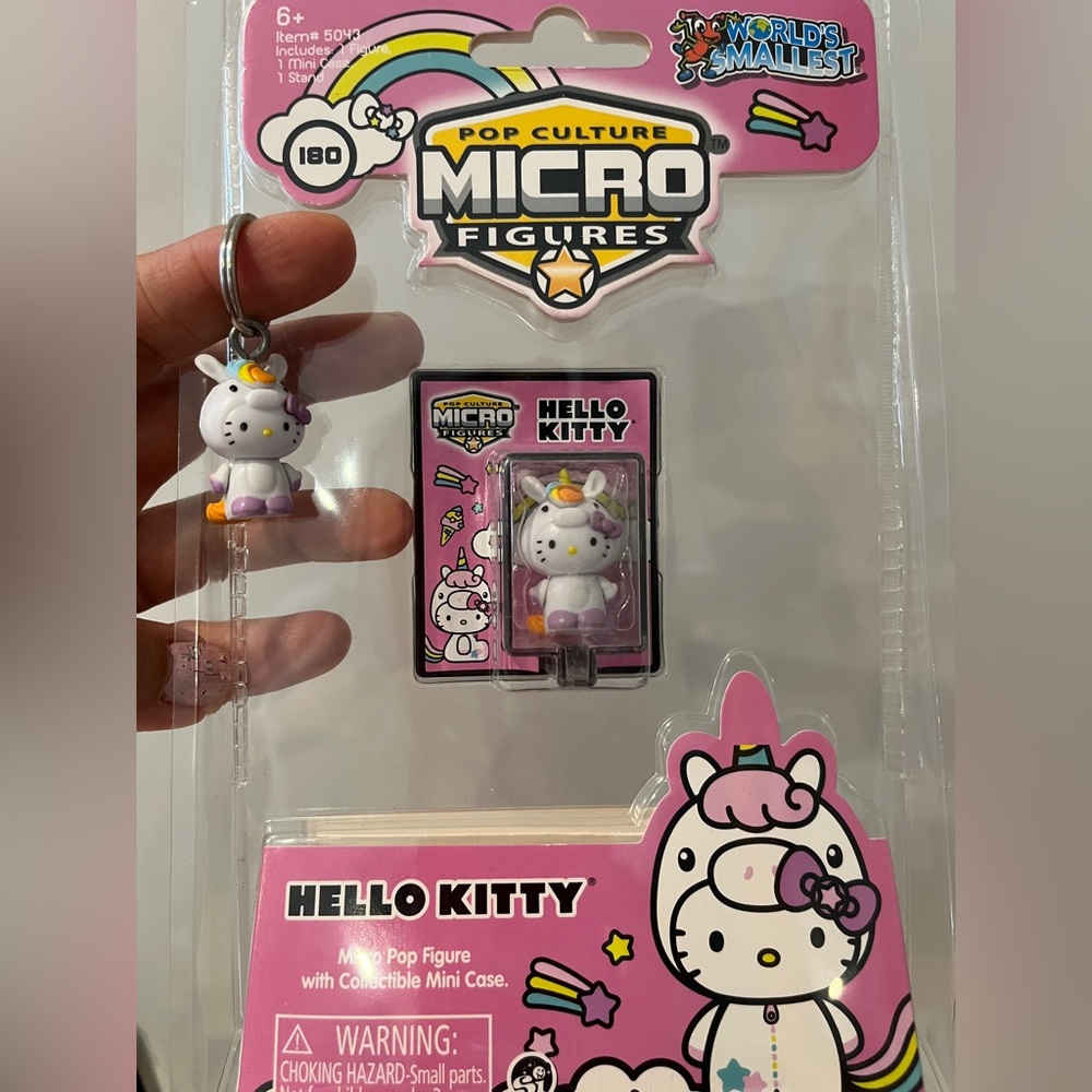 HELLO KITTY Unicorn Micro Figure Rainbow Mini Sanrio Key Chain Ring Charm Kawaii